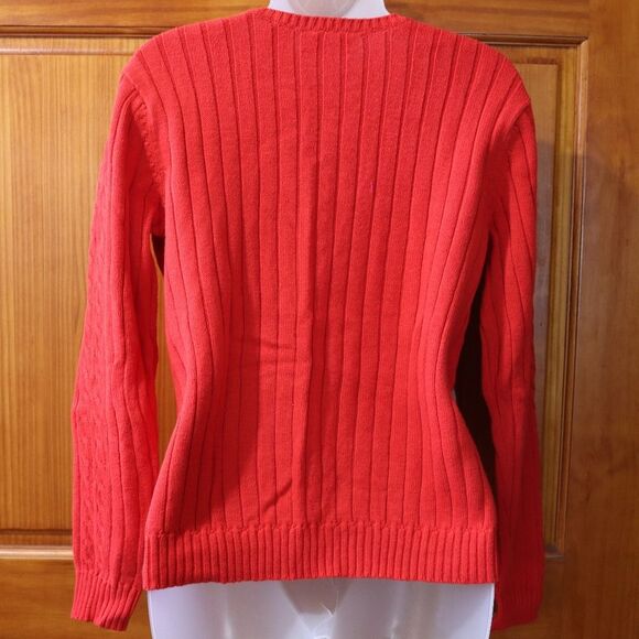 Villager Petite Small 100% Cotton Red Cable Knit Sweater Scoop Neck Pullover - Picture 9 of 14